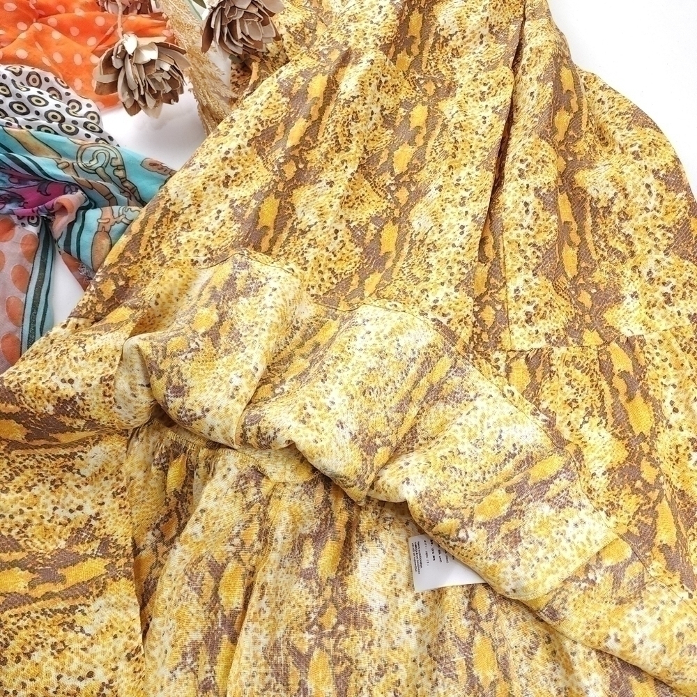 New Anthropologie Faithful the Brand Yellow Brown Boho Maxi Dress Sz 8 - Picture 2 of 13